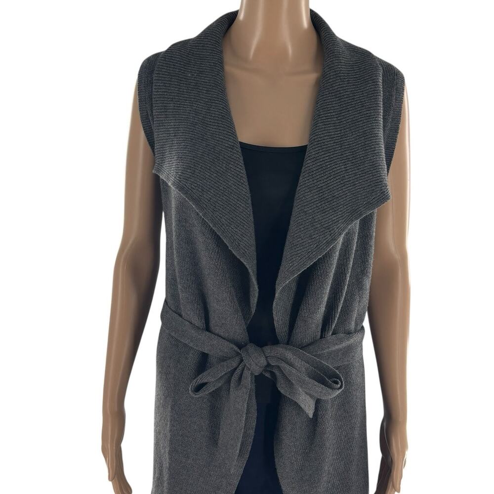 Lands' End Gray Knit Cotton Sleeveless Tie Waist Vest - Picture 3 of 10